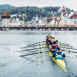 Winning Team Switzerland on the finish line of Red Bull X-Row 2016 in Luzern, on 8 october 2016.